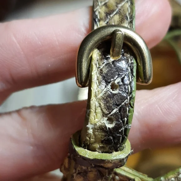 COACH | Green-ish Snake Skin Gold Ankle Strap Heels - Picture 11 of 16